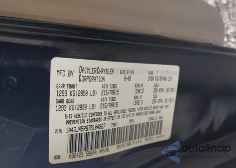 2007 Chrysler Town & Country z USA, uszkodzony, nr VIN 1A4GJ45R87B104867